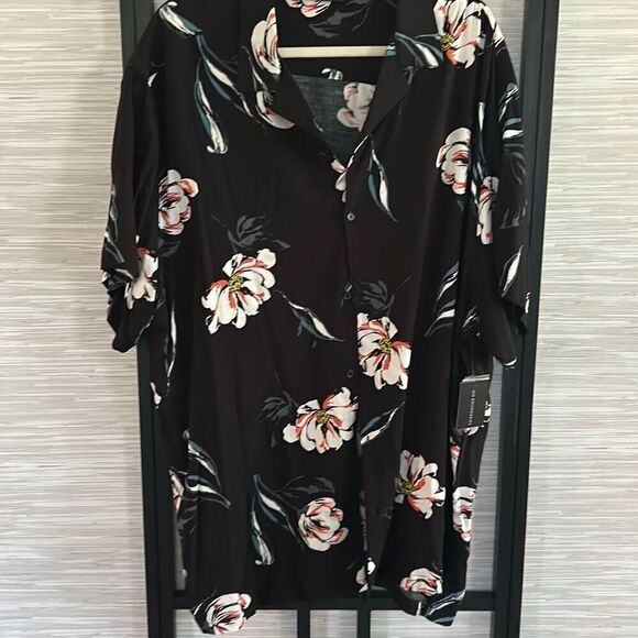 NWT no boundaries men's black floral Hawaiian shirt short sleeve silky feel size - Picture 1 of 5